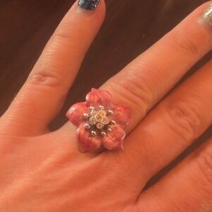 Vintage KJ Kenneth J Lane KJL Deep Pink Enamel Zircon Center